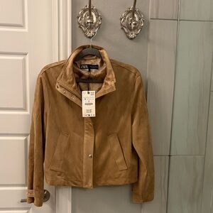Zara Camel Faux Suede Women's Bomber Jacket